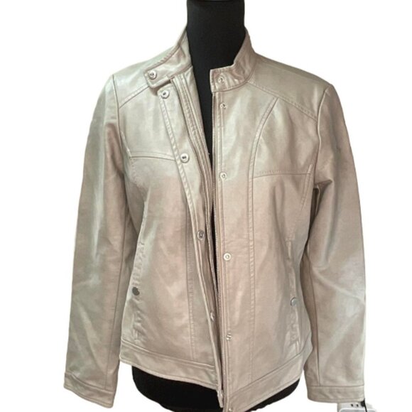 B by Bernardo Faux Leather Moto Jacket Gray/ Taupe Size M - Picture 6 of 8